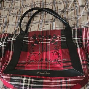 Victoria's Secret Red and Black Plaid Tote with Black Trim